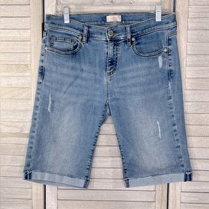 LOFT Denim Bermuda Shorts Rolled Hem Stretchy Distressed-6